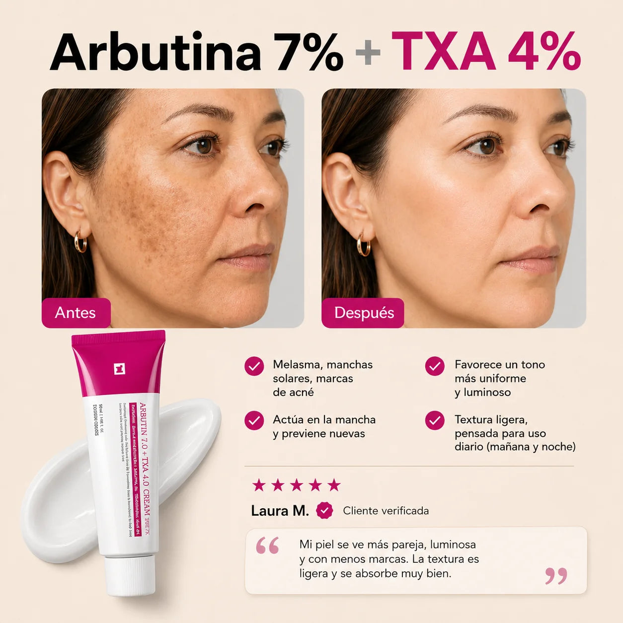 Crema Facial Iluminadora SEORA CON Arbutina 7% + Ácido Tranexámico 4% 50ML –